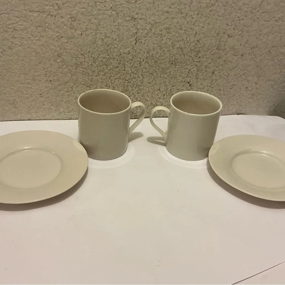 Pier 1 White New Essentials Classic 2 mugs & 2 saucers or appetizers (Set of 4)